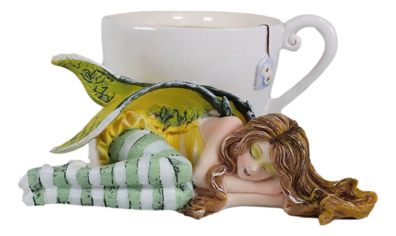 Ebros Amy Brown Fantasy Soothing Chamomile In Tea Cup with Sleeping Fairy Figurine