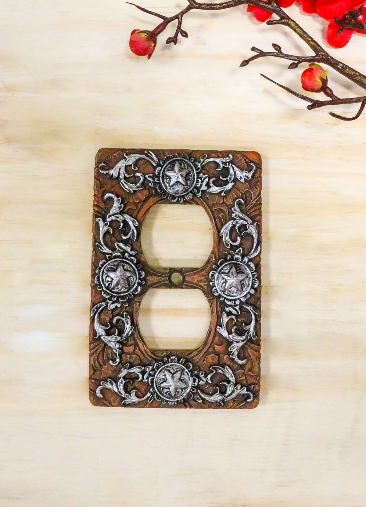 Set of 2 Western Stars Lace Scroll Wall Double Receptacle Outlet Switch Plates