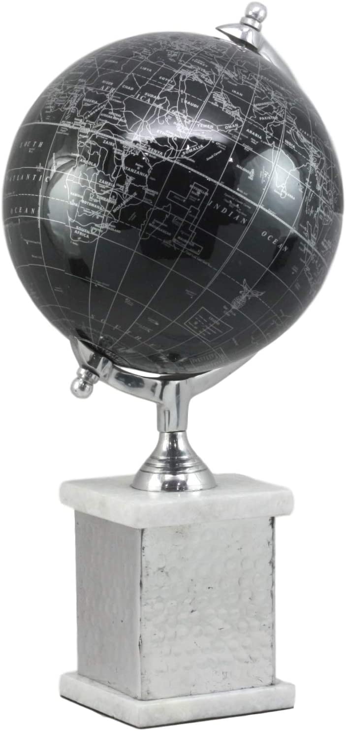 Ebros 16.75"H Black Desktop Swivel World Globe Aluminum Frame Marble Accent Base