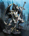 Faux Stone Silver Armored Dragon Holding Excalibur Dagger Blade Sword Statue