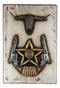 Country Western Star Dual Revolver Guns Bullets Longhorn Cow Wall Decor Plaque