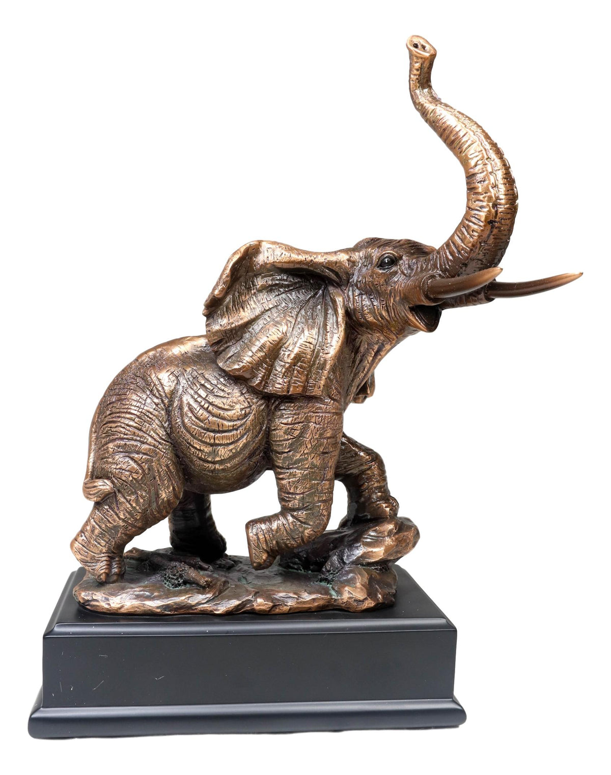 Ebros Safari Elephant Trumpeting Bronze Electroplated Figurine With Base 10.75"H - Ebros Gift