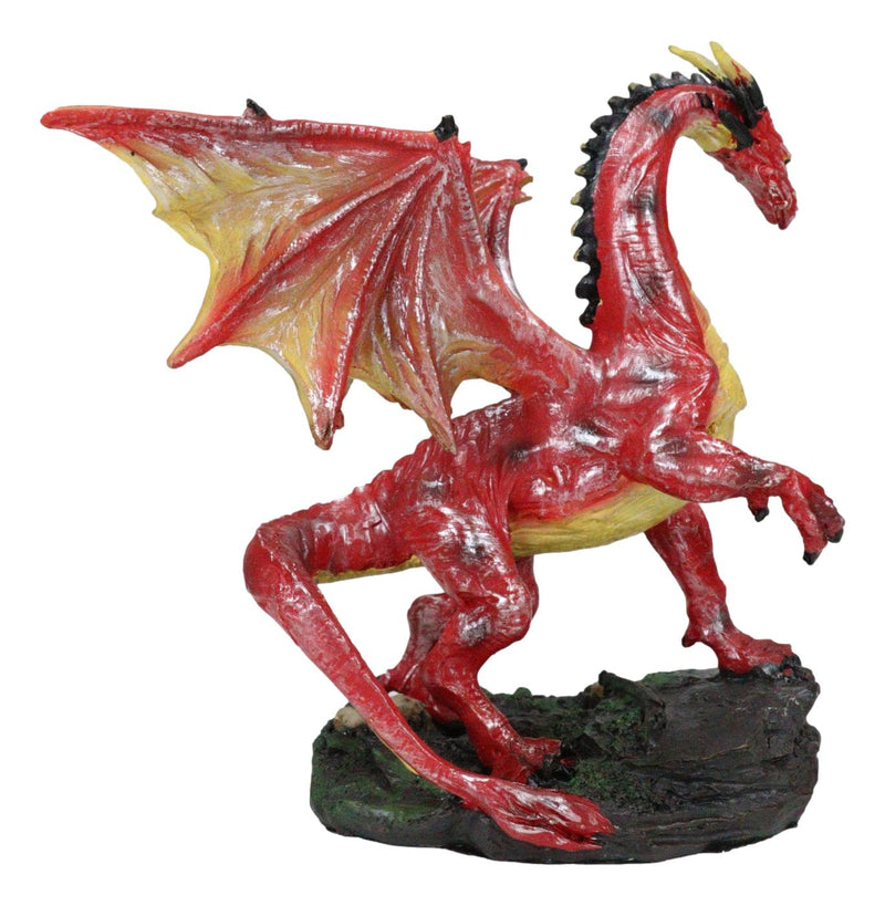 Fantasy Midnight Leviathan Red Dragon Standing On Volcanic Rock Small Figurine