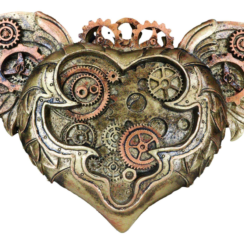 Steampunk Romantic Angel Winged Heart Clockwork And Gearwork Wall Plaque Decor