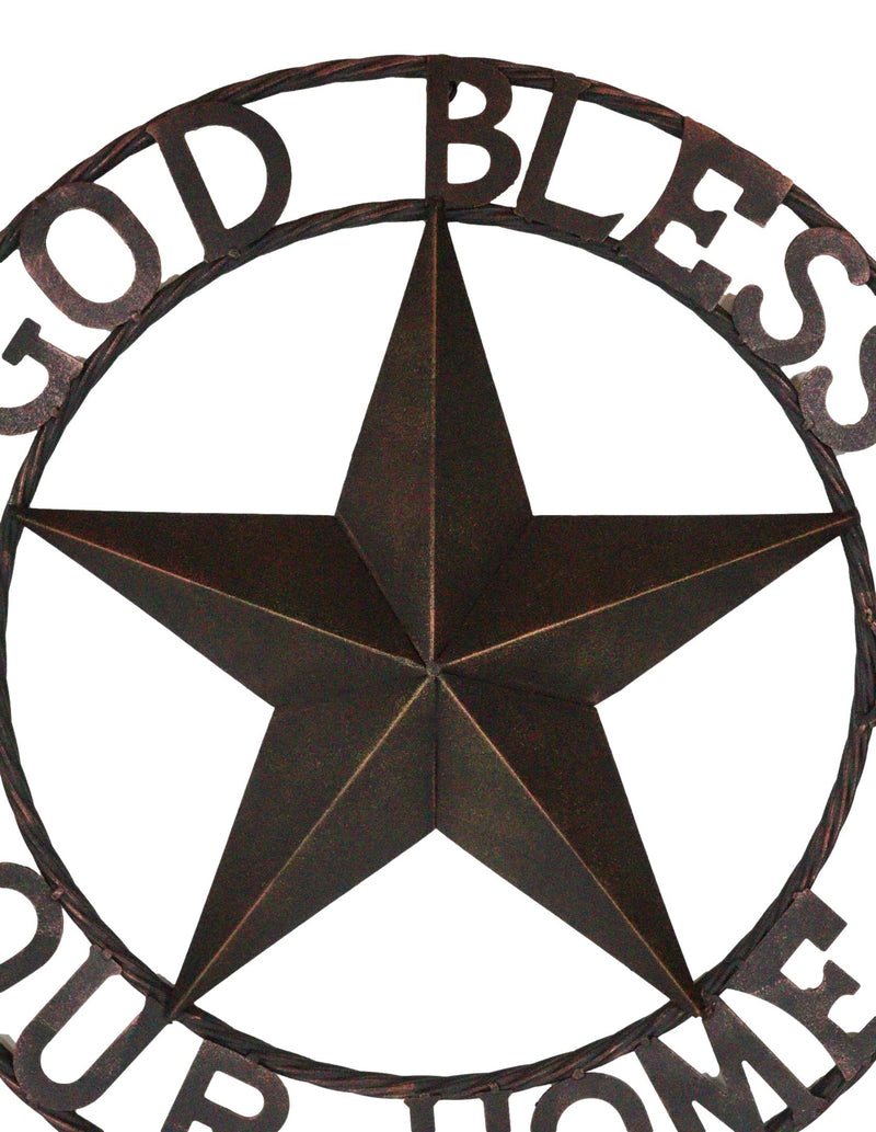 24"D Rustic Western Lone Star God Bless Our Home Metal Circle Wall Plaque Sign