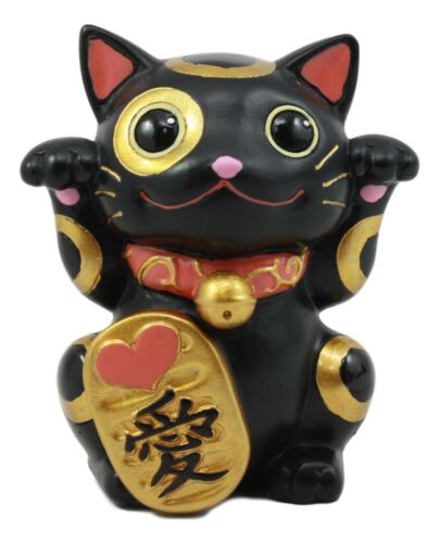 Black Maneki Neko Cat Collector Figurine Japanese Lucky Cat Charm Mao Mao Kitten - Ebros Gift