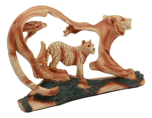 Ebros Crouching Bengal Tiger Statue 12"Long Faux Wood Resin Carving Decor