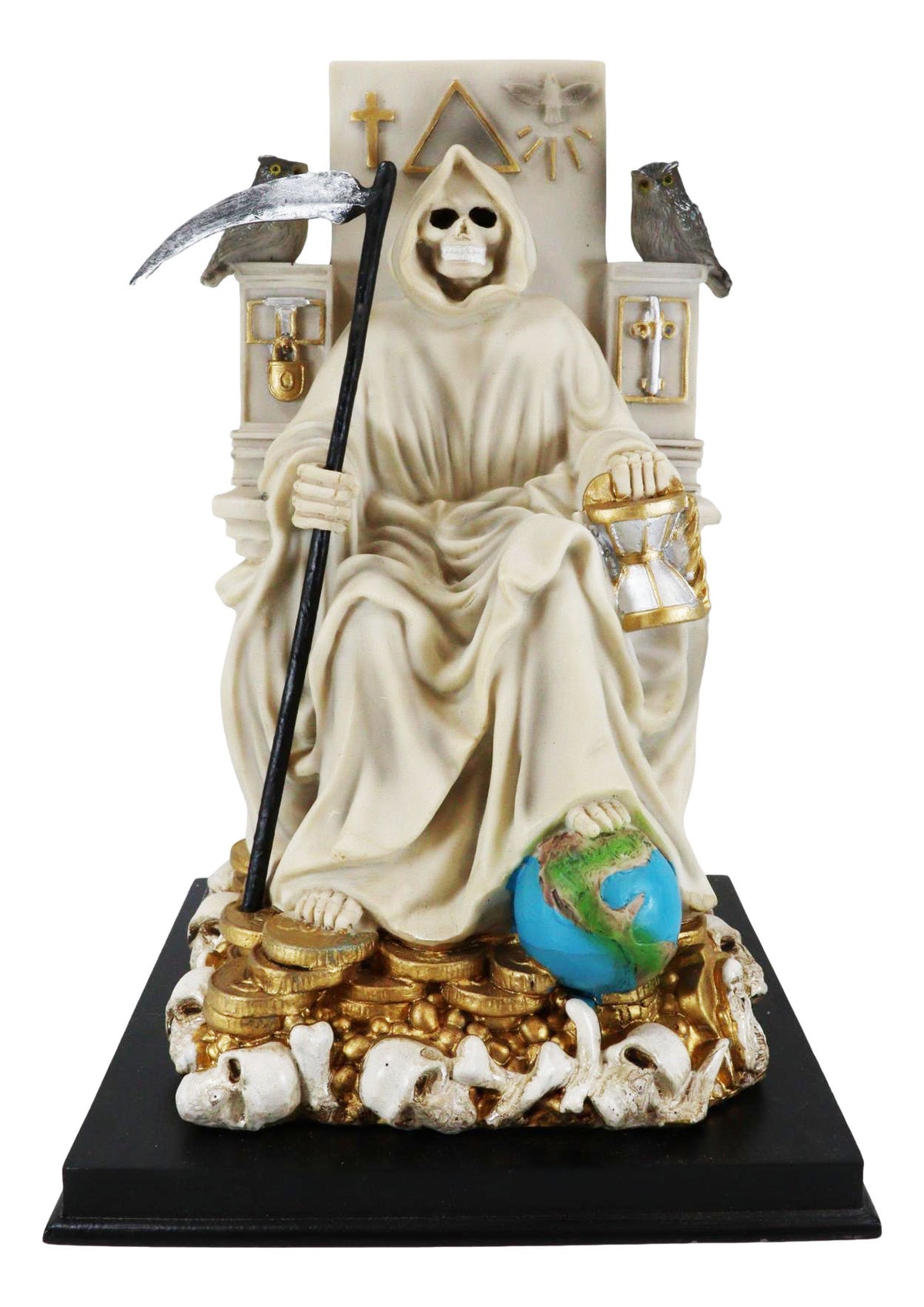 Ebros White Robe Santa Muerte Holy Seated On Throne with Scythe Statue 10.5"H