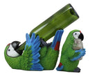 Green Scarlet Macaw Parrot Wine Bottle And Salt Pepper Shakers Holder Statue Set
