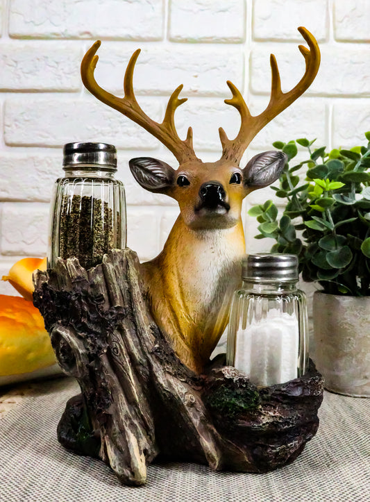 Ebros Rustic Woodlands Wild Deer Big Buck Bust Salt & Pepper Shakers Holder - Ebros Gift