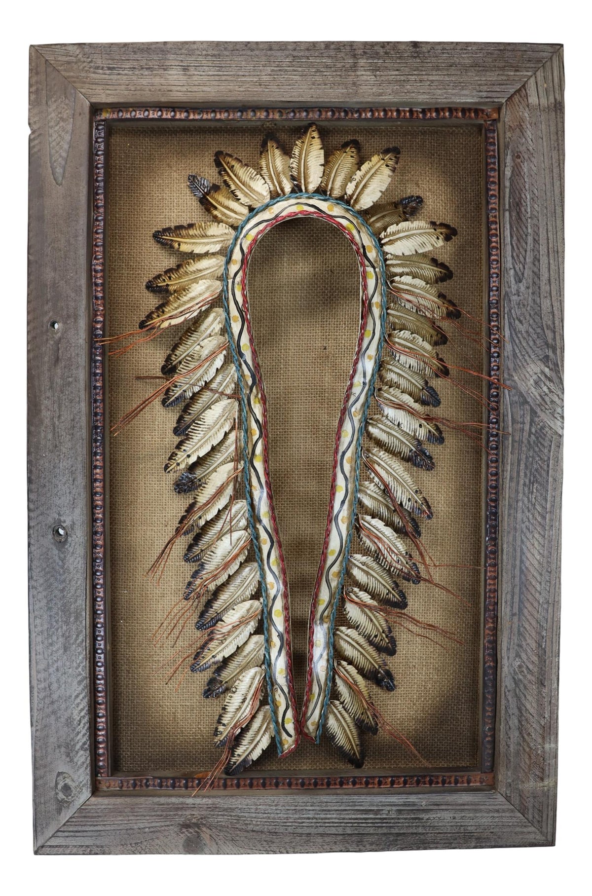 Large Western Indian Tribal Chief Headdress War Bonnet Wall Decor Picture Frame