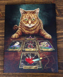 The Reader Fortune Teller Witching Cat With Tarots Wood Framed Canvas Wall Decor