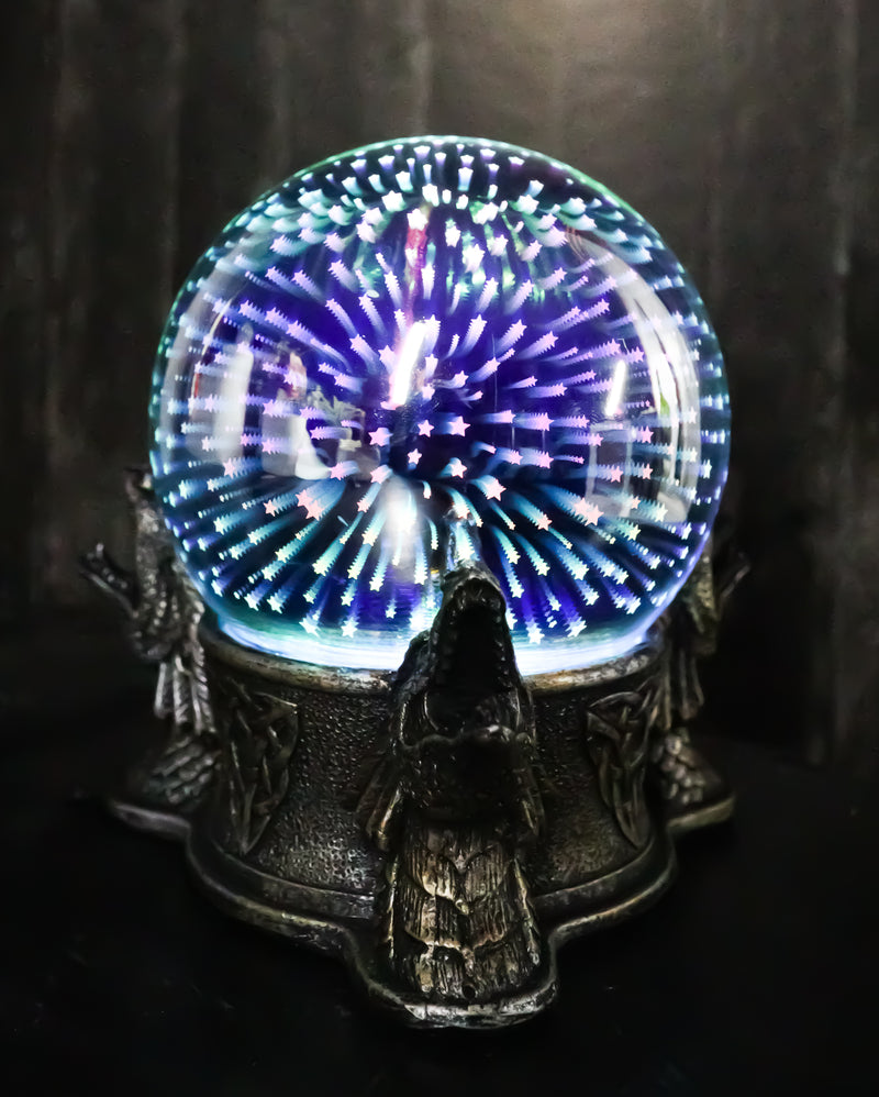Celtic Trinity Knotwork Roaring Dragons LED Night Light Magic Stars Glass Ball