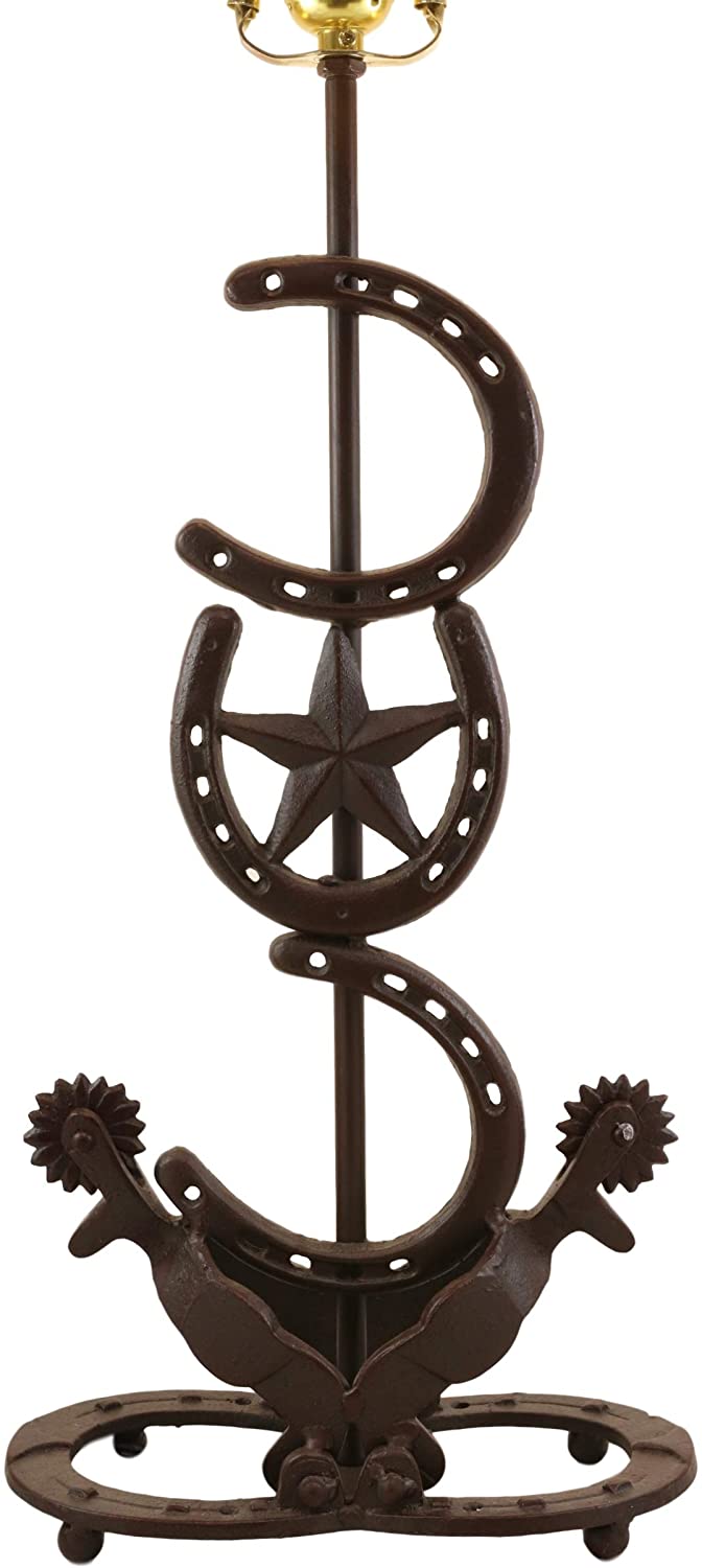 Ebros Set of 2 Cast Iron Western Horseshoes Base Desktop Table Lamps w/ Shade - Ebros Gift
