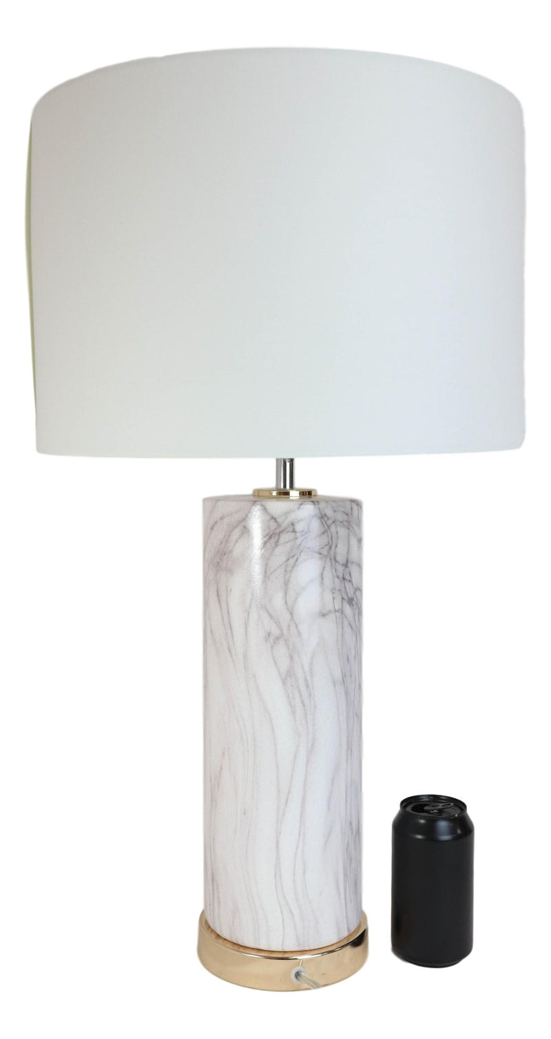 26"H Contemporary Ceramic Faux White Veined Marble Gold Trim Table Lamp W/ Shade