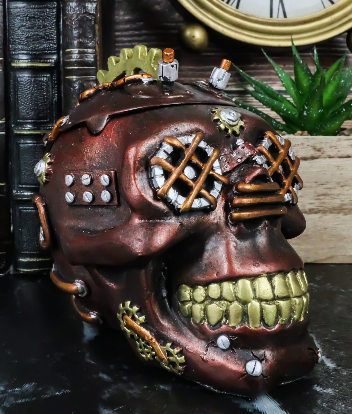 Mad Max Style Steampunk Cool Punk Gearwork Rock Skull Jewelry Box Figurine