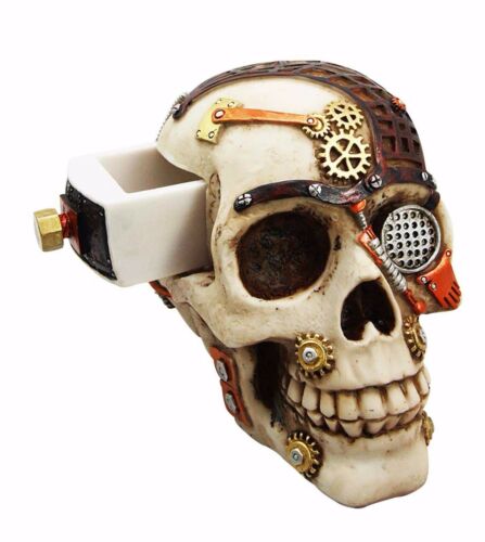 Steampunk Painted Gear Clockwork Skull Cyborg Decorative Jewelry Box Figurine