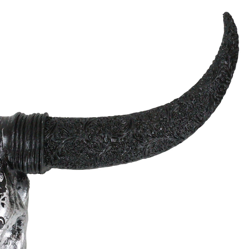 Western Floral Tribal Tattoo Tooled Bison Bull Cow Skull Wall Decor Plaque