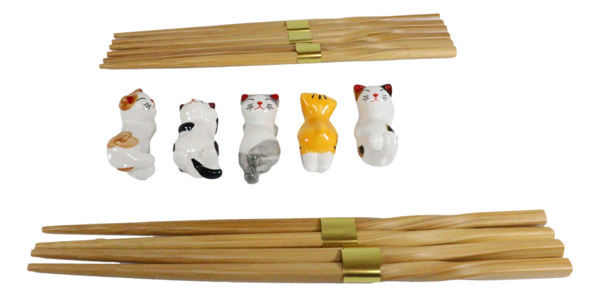 Colorful Calico Feline Kitty Cats Set of 5 Chopsticks And Flatware Holder Rests - Ebros Gift
