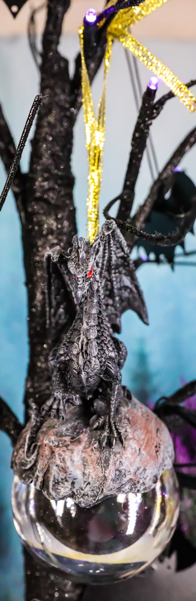 Ruth Thompson Check Mate Black Dragon On Pearl Glass Ball Ornament Figurine 5"H