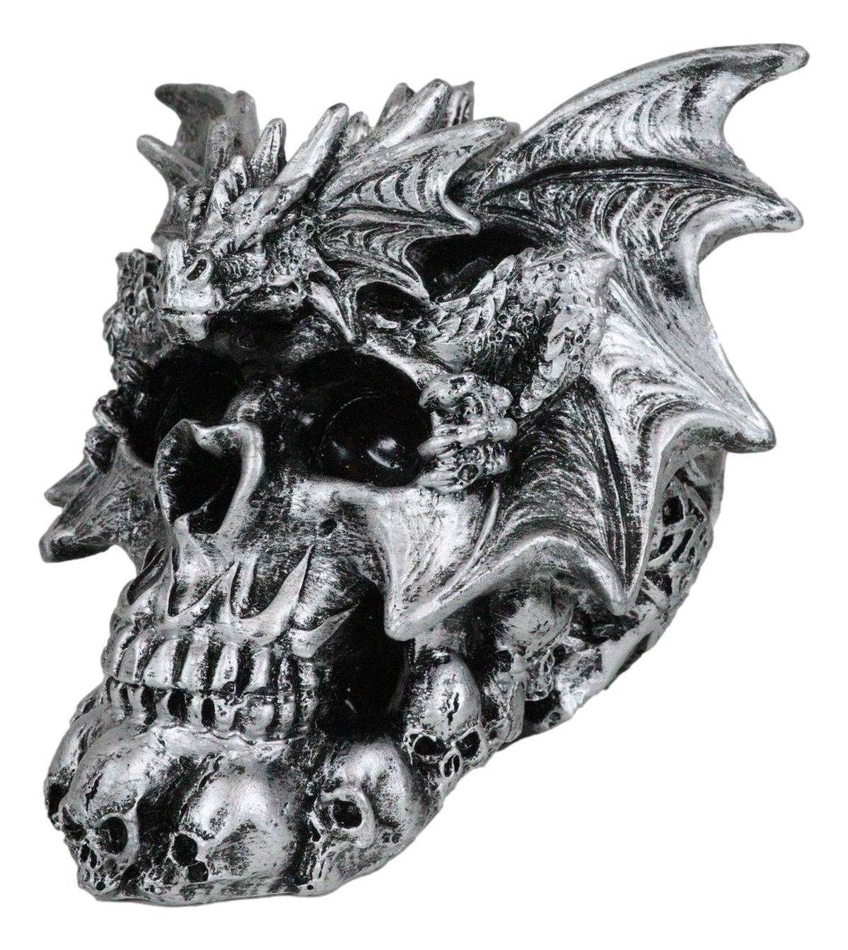 Flying Dragon On Ossuary Morphing Skull with Celtic Tribal Patterns Figurine - Ebros Gift