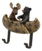 Ebros Whimsical Forest Creek Buddies Rustic Black Bear and Elk Moose Rowing Boat Canoe 2 Pegs Wall Hooks 7" Wide Hanger Wall Mount Coat Hat Keys Hook Decor