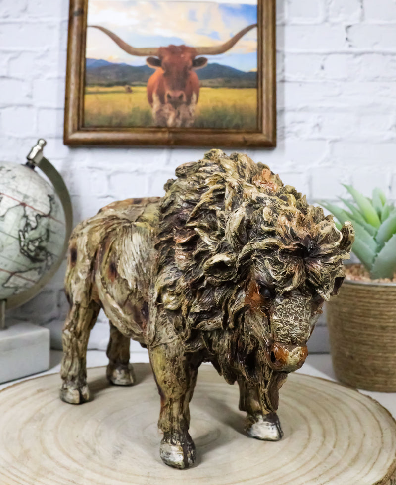 Native American Grassland Plains Wild Bison Buffalo Faux Wooden Resin Sculpture