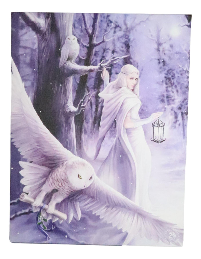 Ebros Anne Stokes Midnight Messenger Owl Fairy Wood Framed Picture Canvas Wall Decor