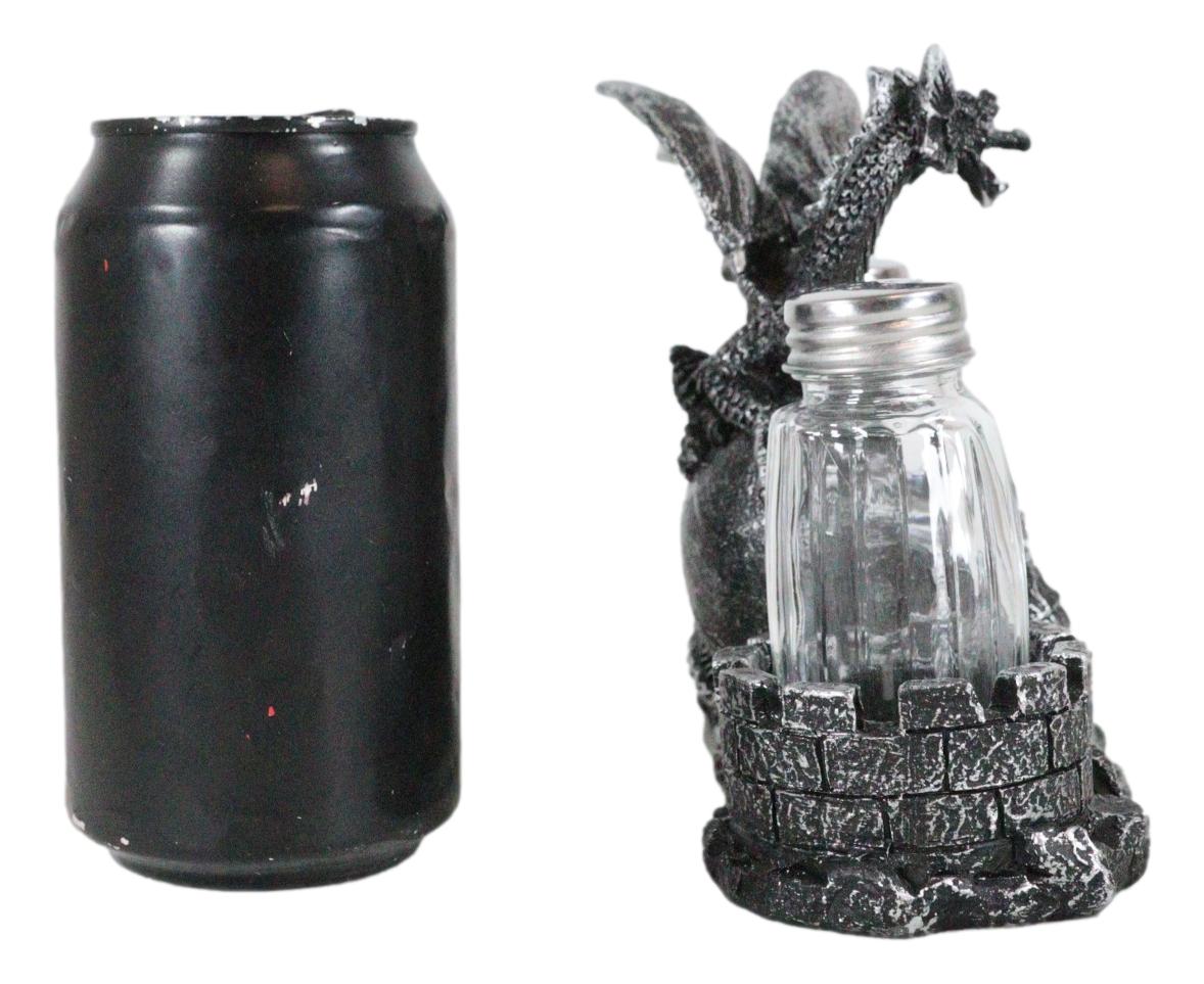 Medieval Dragon On Oversized Skull By Castle Towers Salt Pepper Shakers Holder - Ebros Gift