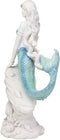Ebros Gift Large Nautical Capiz Blue Tailed Mermaid by White Coral Rocks Statue Ocean Aquamarine Princess As Coastal Beach Under The Sea Decorative Accent (Leaning On Rocks)