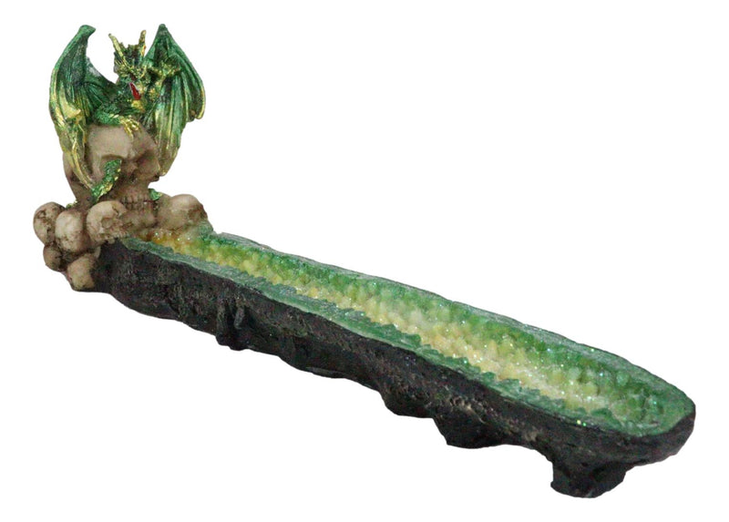 Ebros Green Dragon on Skull Stick Incense Burner 10.75" Length Functional Decor