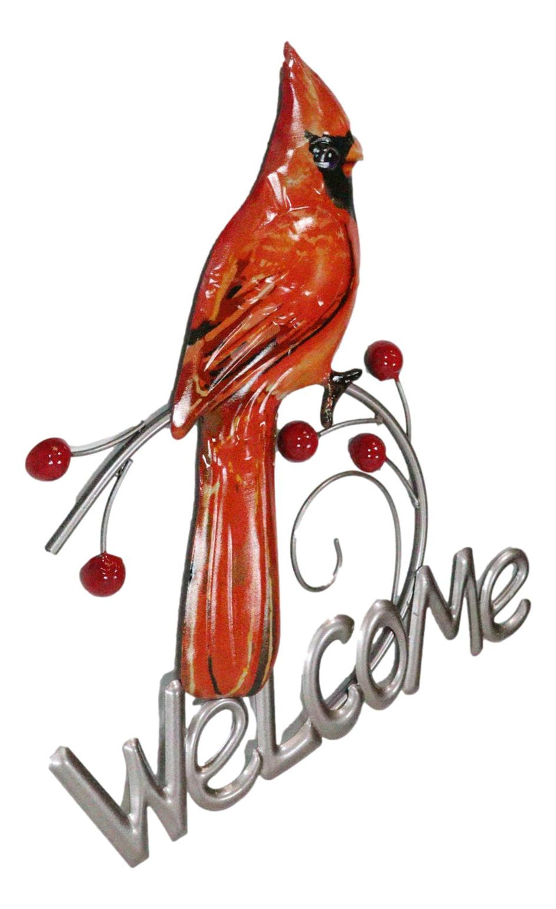 Rustic Country Red Cardinal Bird Perching On Branch Welcome Sign Wall Decor