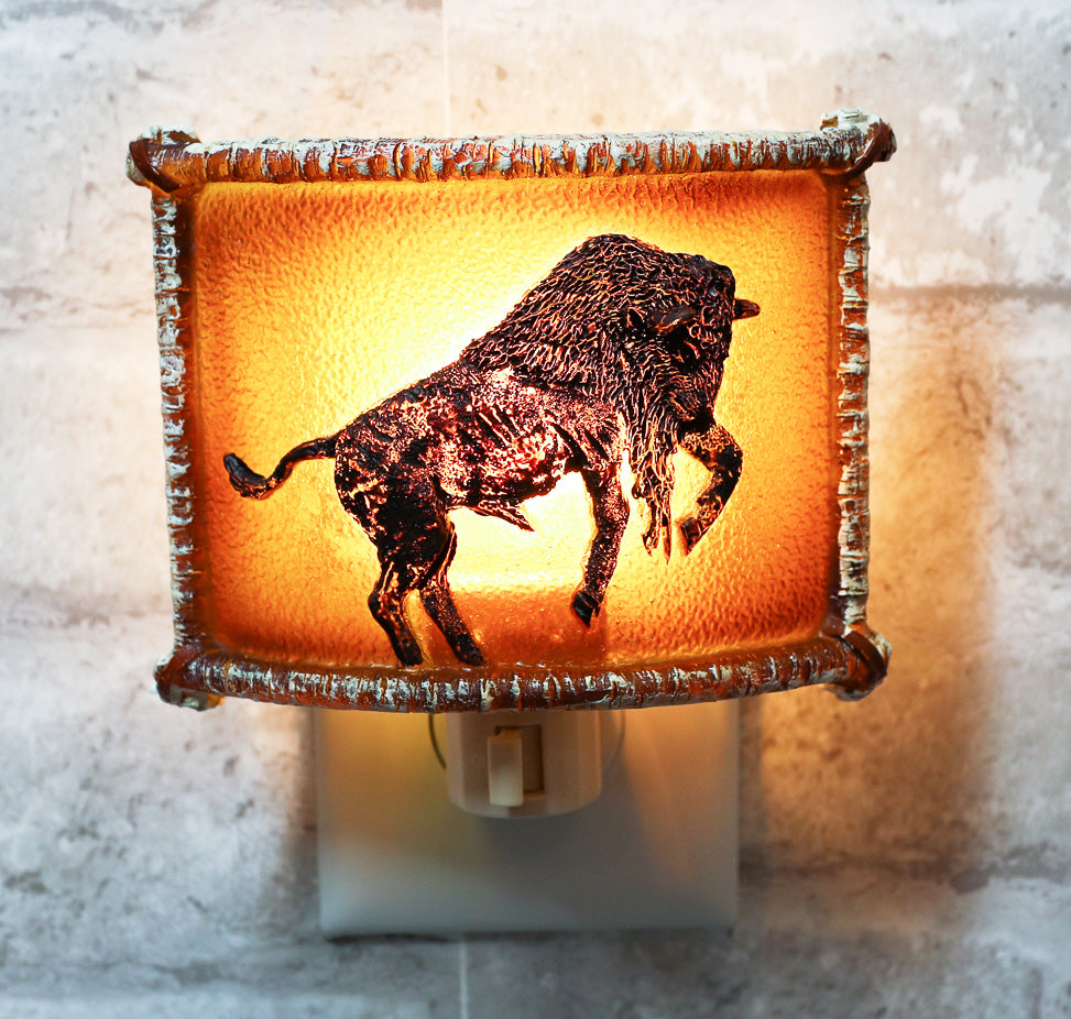 Bison Plug In Ebros Gift Western Charging Buffalo Bison Bull Faux Birchwood Wall Plug ...
