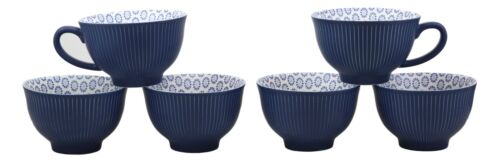Blue Vintage Victorian Floral Blooms Design Large Porcelain Mug 19oz Set 6