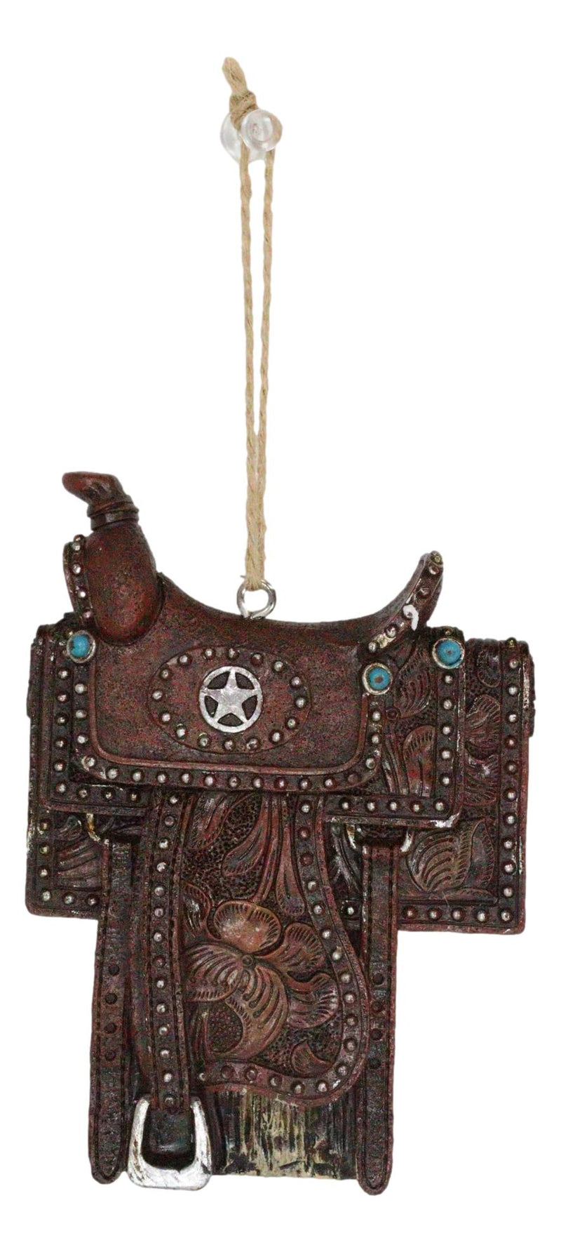 Set of 3 Rustic Western Star Ropes Circle Tooled Leather Horse Saddles Ornaments