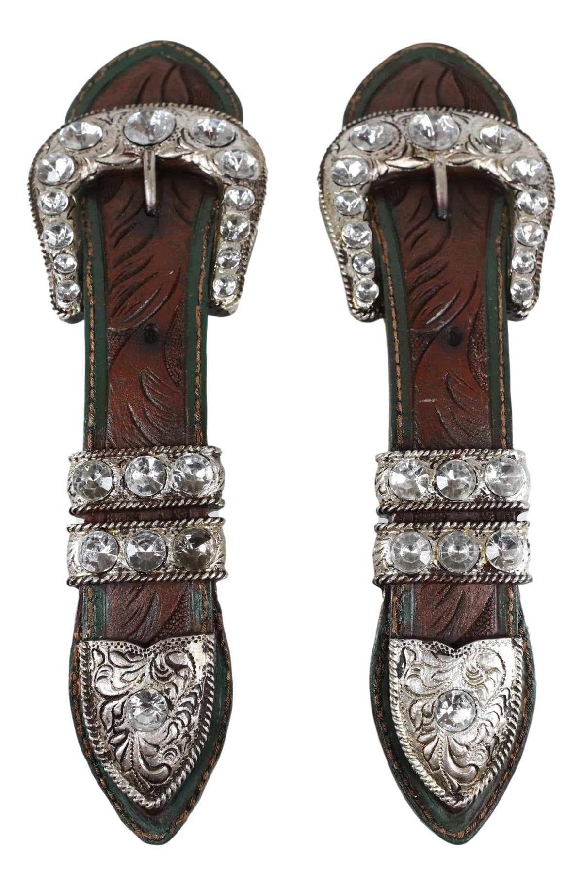 Set Of 6 Western Faux Tooled Leather Bling Belt Buckle Drawer Cabinet Bar Pulls