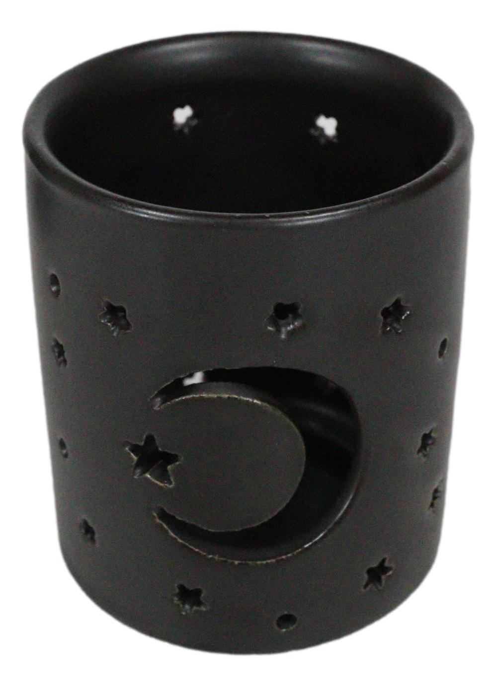 Wicca Mystical Moon And Stars Cutout Ceramic Black T-Light Votive Candle Holder