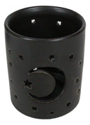 Wicca Mystical Moon And Stars Cutout Ceramic Black T-Light Votive Candle Holder