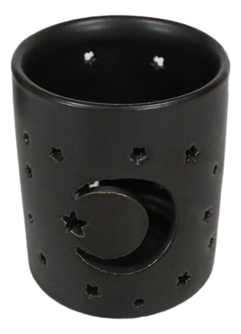 Wicca Mystical Moon And Stars Cutout Ceramic Black T-Light Votive Candle Holder