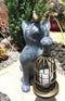 Whimsical Cat With Bird Holding Cage Lantern Candleholder Garden Statue 14.25"H