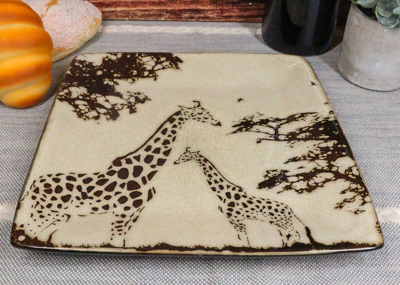 Pack Of 2 Safari Grasslands Giraffe Mother And Calf Appetizer Salad Plates 8.5"W