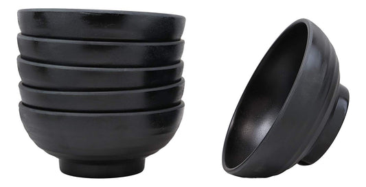 Ebros Contemporary Round 7.5" Diameter Matte Black Jade Melamine Ramen Salad Pho Pasta Soup Bowls Pack Of 6 Set Dinner Bowl Pack Restaurant Supply