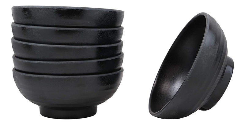 Ebros Contemporary Round 7.5" Diameter Matte Black Jade Melamine Ramen Salad Pho Pasta Soup Bowls Pack Of 6 Set Dinner Bowl Pack Restaurant Supply