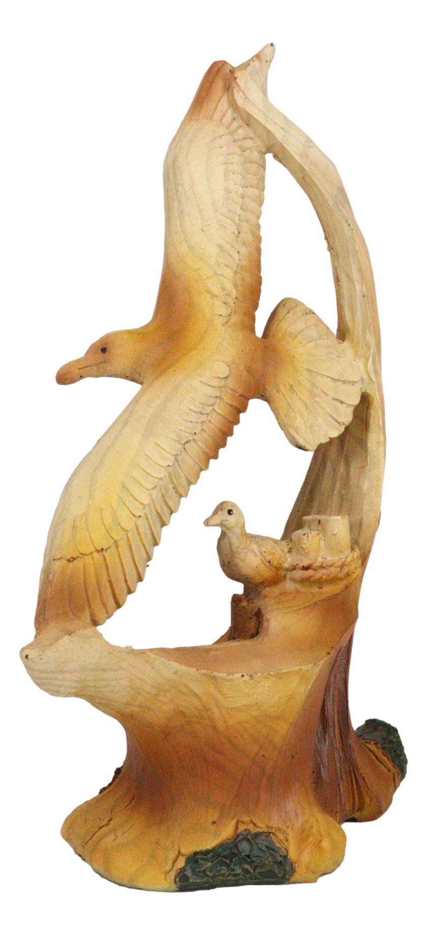 Lifelike Patriotic American Bald Eagle with Eaglets in Nest Faux Wood Figurine