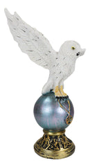Gothic Snowy Owl Talisman Pentagram Pendant Perching On Gazing Ball Orb Figurine
