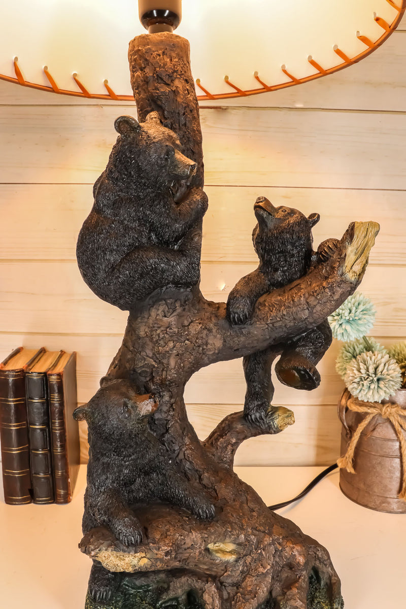 Ebros Whimsical 3 Adventurous Black Bear Cubs Climbing Stunted Tree Table Lamp