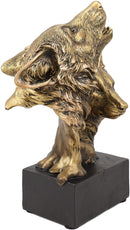 Ebros Gift 9" Tall Gray Wolf and Pup Head Bust Figurine with Black Pedestal
