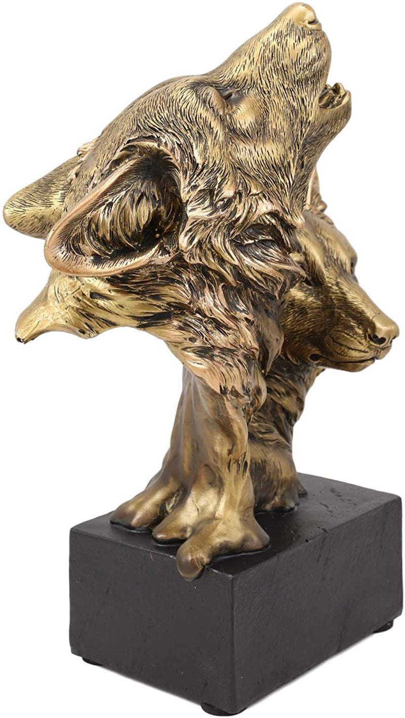 Ebros Gift 9" Tall Gray Wolf and Pup Head Bust Figurine with Black Pedestal