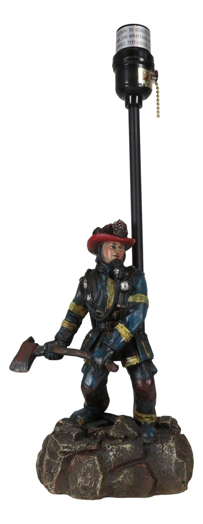 American Hero Fire Fighters Fireman In Full Gear And Axe Table Lamp With Shade