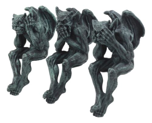 Ebros Winged Hear No Evil See No Evil Speak No Evil Gargoyle Shelf Sitters Figurine